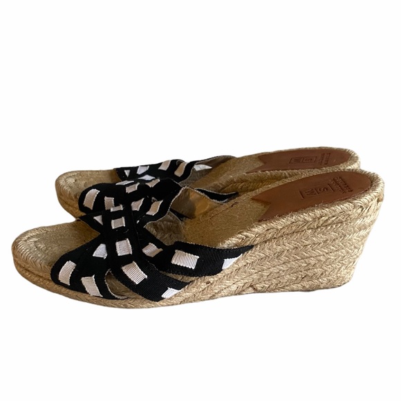 Stubbs & Wootton Black and White Espadrille Wedges